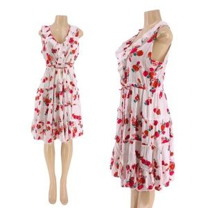 Miss June Flutter Ruffle Red Rose White Dress
